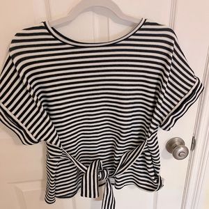 Navy blue and white express striped blouse